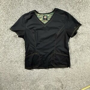 Dickies DK803 Scrub Top XL Black Contrast Stitch V Neck Medical Uniform